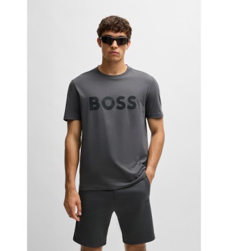 BOSS Bombažna pletena majica z velikim logotipom  siva