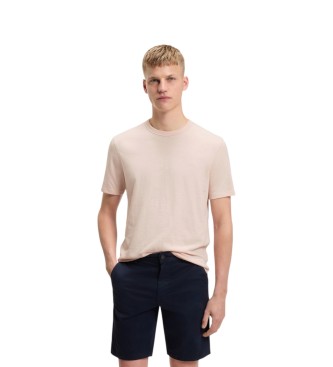 BOSS Stickad T-shirt med rosa logotyp