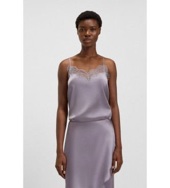 BOSS Top Satinado de encaje violeta