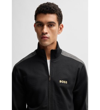 BOSS Bomullsjacka med dragkedja och logotryck i metallic  Svart