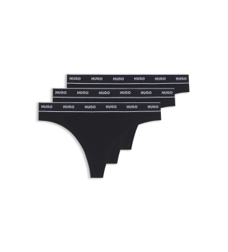 HUGO Conjunto 3 Tanga de riscas pretas