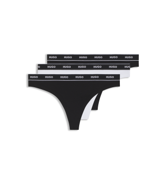 HUGO Conjunto 3 Tanga Riscas branco, preto