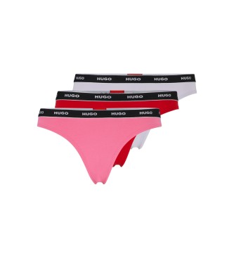 HUGO Pakke 3 strmpebnd med logo i taljen pink, rd, hvid