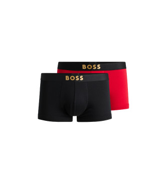 BOSS Set di 2 boxer in cotone con loghi metallici nero, rosso