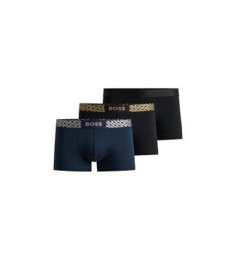 BOSS Set van 3 boxershorts in stretchkatoen met monogram in de tailleband zwart, blauw