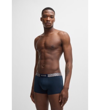 BOSS Lot de 3 boxers en coton extensible avec ceinture monogramme noir, bleu