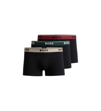 BOSS Set of 3 stretch cotton boxer shorts with logos on waistband black