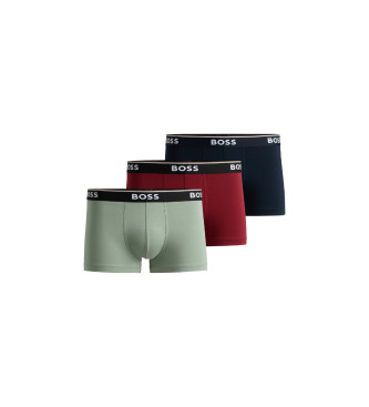 BOSS Set om 3 boxershorts i bomullsstretch med logotyper i midjan - grn, rd, marinbl