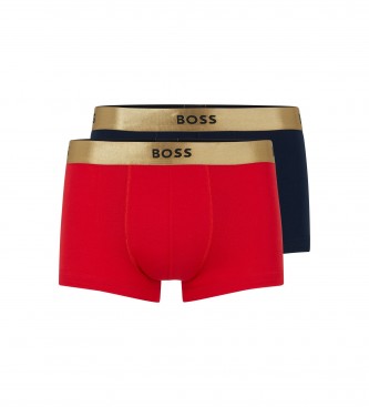 BOSS Pacote de 2 cales de boxer Marine de fita dourada, vermelho