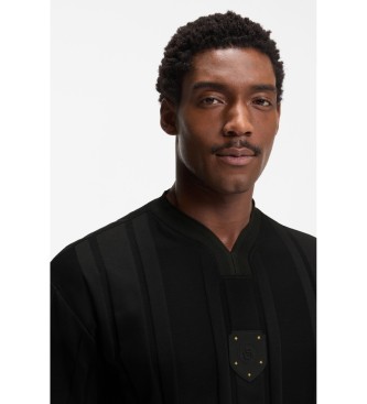 BOSS t-shirt nera a righe testurizzate