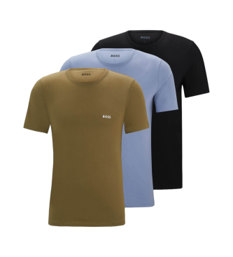 BOSS Set van 3 geborduurde T-shirts met logo zwart, groen, marineblauw