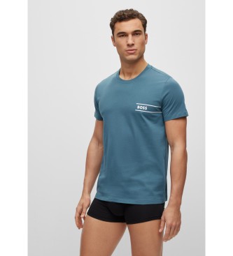 BOSS T-shirt à rayures avec logo turquoise