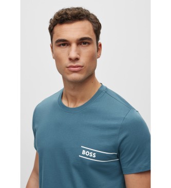BOSS T-shirt à rayures avec logo turquoise