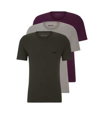 BOSS Pack 3 Camisetas interiores Classic lila, gris, verde