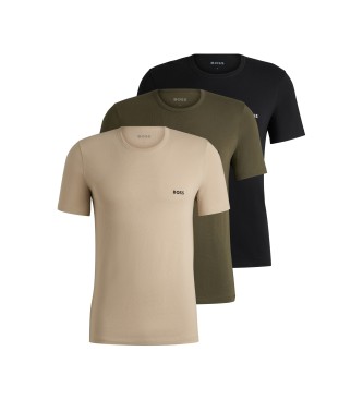 BOSS Set de 3 camisetas interiores de algodn con logos beige, verde, negro