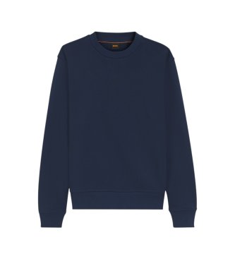 BOSS Sweatshirt i bomuldsfleece med trykt logo, marineblå