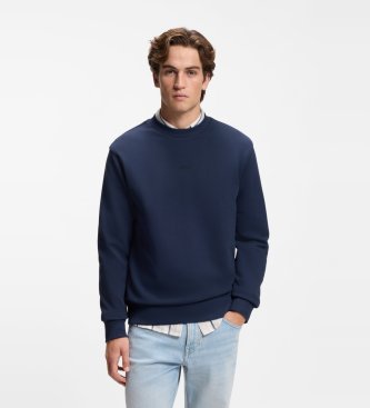 BOSS Sweatshirt i bomuldsfleece med trykt logo, marineblå