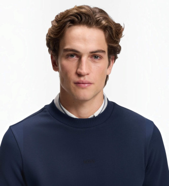 BOSS Sweatshirt i bomuldsfleece med trykt logo, marineblå