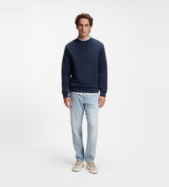 BOSS Sweatshirt i bomuldsfleece med trykt logo, marineblå