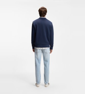 BOSS Sweatshirt i bomuldsfleece med trykt logo, marineblå
