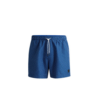 BOSS Swimming costume with logo label and all-over seasonal motif  blue