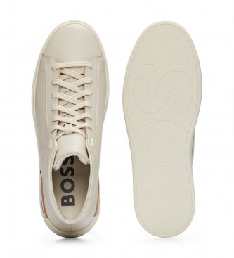 BOSS Clint beige leather trainers