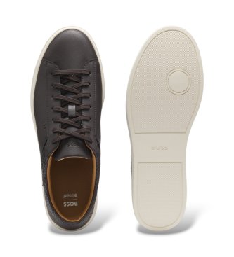 BOSS Kieran Tenn sneakers i mörkbrunt läder