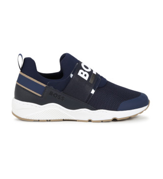 BOSS Navy leather trainers