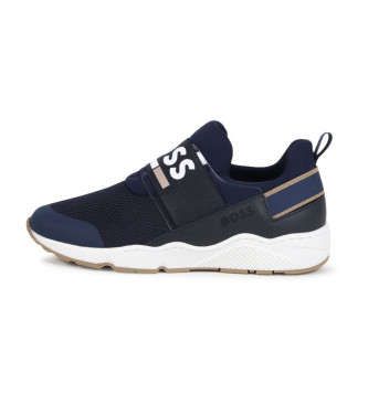 BOSS Navy leather trainers