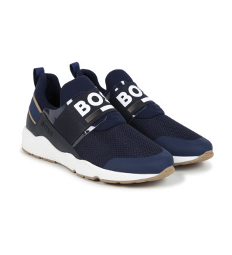 BOSS Navy leather trainers