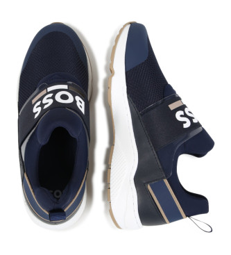 BOSS Navy leather trainers