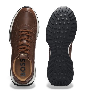 BOSS Running shoe inspired trainers with brown burnished leather uppers