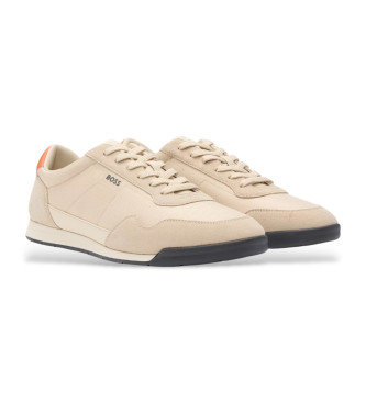 BOSS Beige Leder-Turnschuhe Titanium