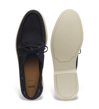 BOSS Marinbl� b�tskor i mocka med kontraster