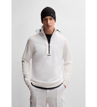 BOSS Regular fit jumper with adjustable collar   white