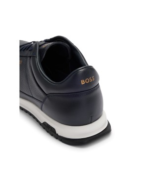 BOSS Sneakers in pelle bottalata con lacci e finiture lisce blu navy