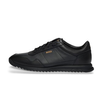 BOSS Zapatillas de piel abatanada con cordones y ribetes lisos Negro