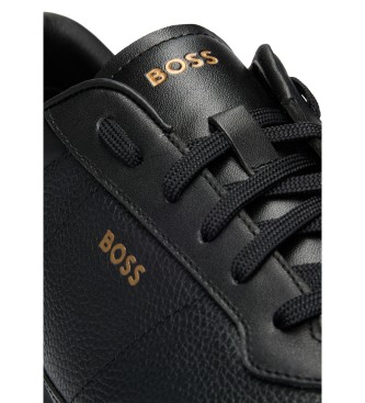 BOSS Smooth leather lace-up trainers with plain piping Black