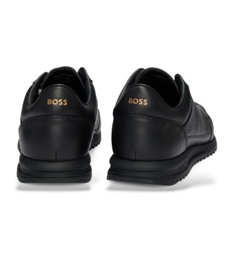 BOSS Smooth leather lace-up trainers with plain piping Black