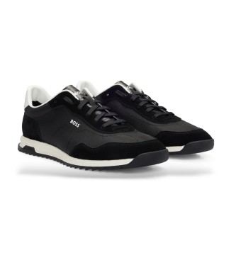 BOSS Pantoufles en cuir  lacets en textile textur noir