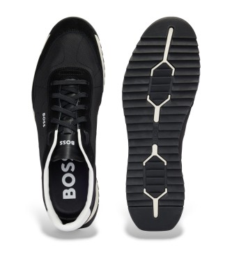 BOSS Pantoufles en cuir  lacets en textile textur noir