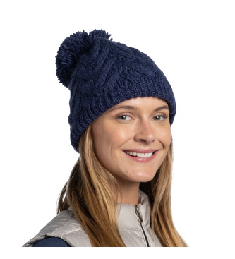 Buff Beanie van breiwerk en fleece Caryn blauw