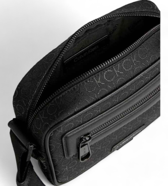 Calvin Klein Żakardowa torba na ramię z logo czarna