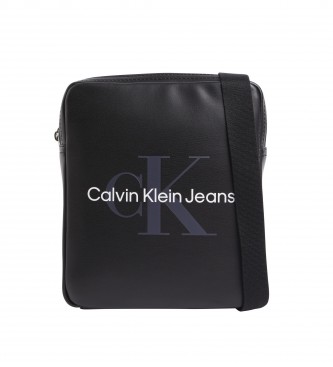 Calvin Klein Jeans Leather shoulder bag Monogram Soft black