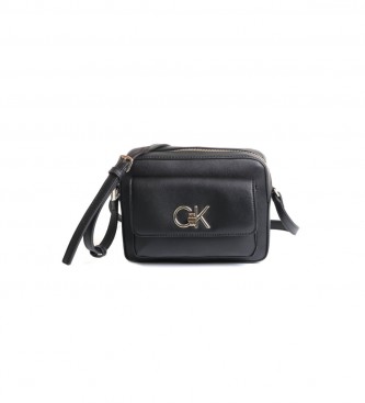 Calvin Klein Re-Lock Camera saco de ombro em couro preto -16x21x5,5cm