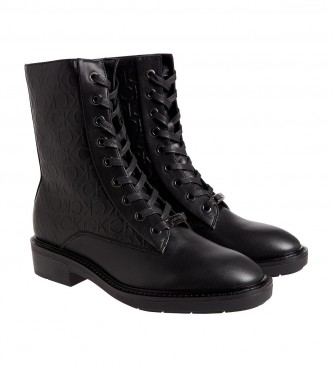 Calvin Klein Rubber Sole Combat black leather boots