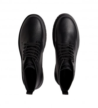 Calvin Klein Jeans Lug Mid Laceup de couro botas de tornozelo preto