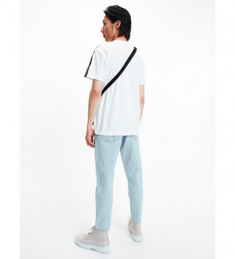 Calvin Klein T-shirt bianca sulle spalle con nastro a contrasto