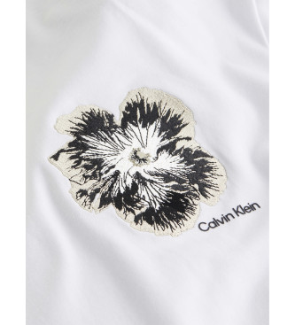 Calvin Klein Besticktes Nachtblumen-T-Shirt wei