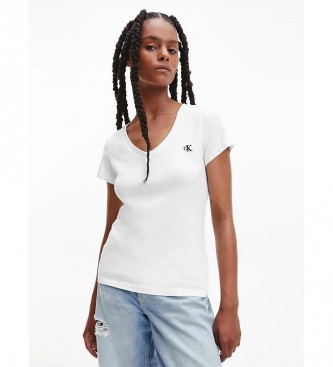 Calvin Klein Jeans T-shirt sottile con scollo a V Bianca
